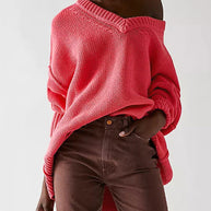 Damen V-Ausschnitt Oversized Pullover mit strukturiertem Strickmuster WW