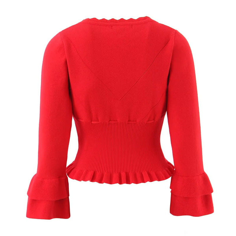 Damen Strickjacke mit Rüschendetails und tailliertem Schnitt WW