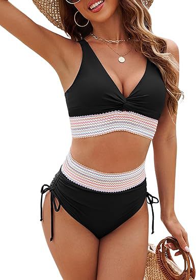 Damen Hochtailliertes Crop-Bikini-Set mit verstellbaren Trägern WW