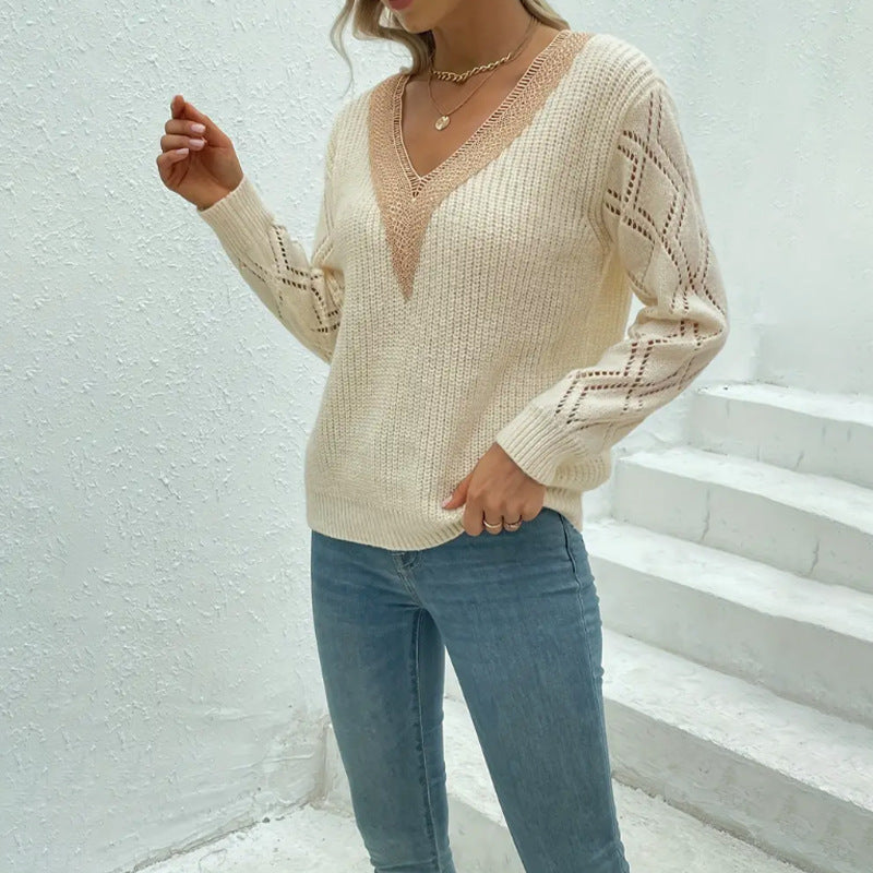 Damen Strickpullover mit V-Ausschnitt und luftigen Ärmelpartien WW