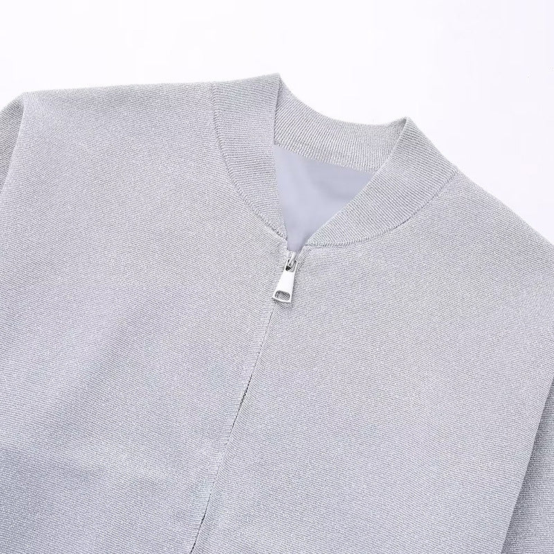 Damen Sportliche Bomberjacke mit glitzerndem Obermaterial und praktischen Taschen WW