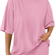 Damen Relaxed Fit Oversized T-Shirt und Biker-Shorts-Set WW