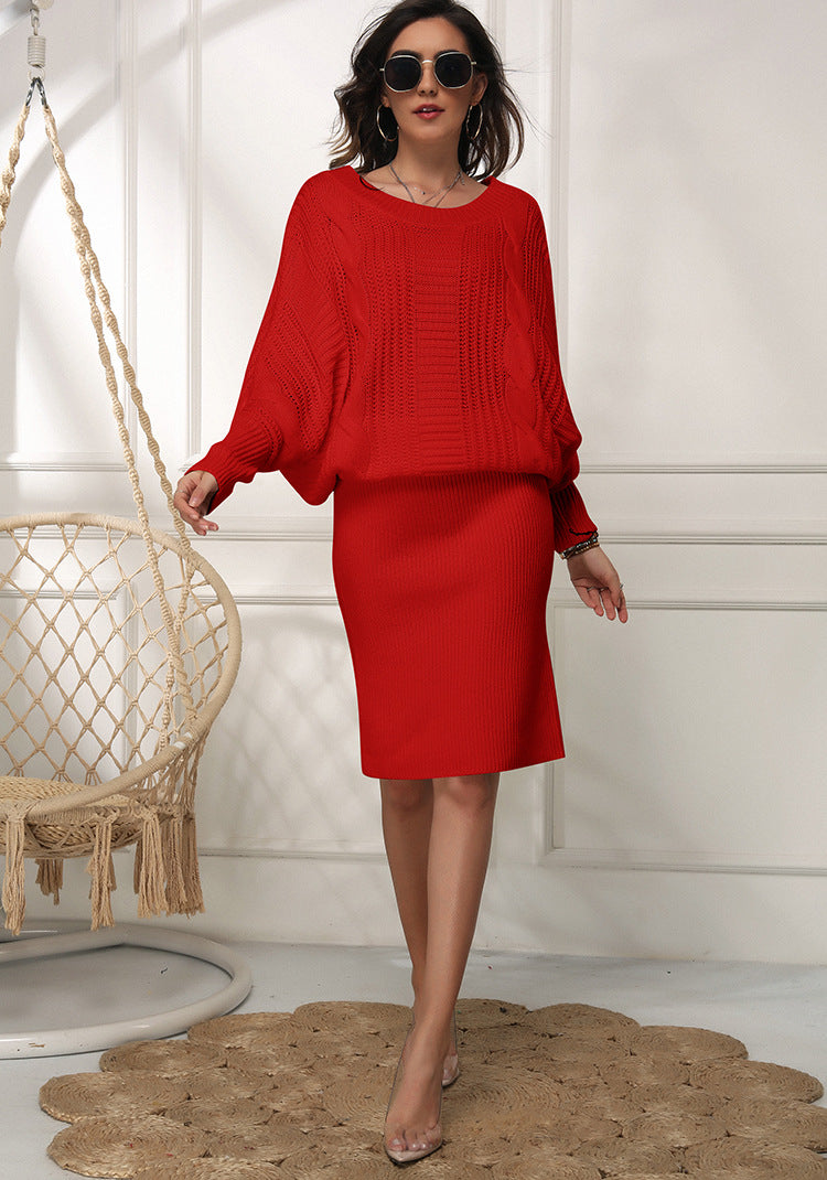 WW | Lockere Fledermausärmel Pulloverkleid