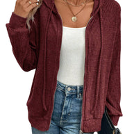 Damen gemütliche Kapuzenjacke im stylischen Rippstrickdesign WW