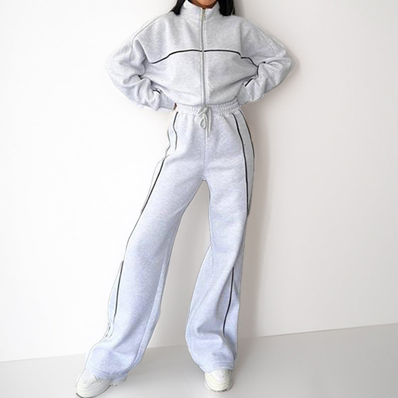 Damen Sportliches Loungewear-Set mit hohem Kragen und weitem Schnitt W&W Mode