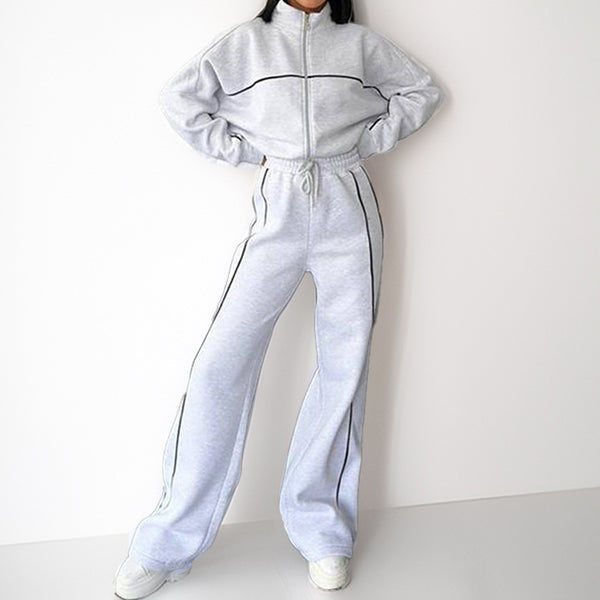 Damen Sportliches Loungewear-Set mit hohem Kragen und weitem Schnitt WW
