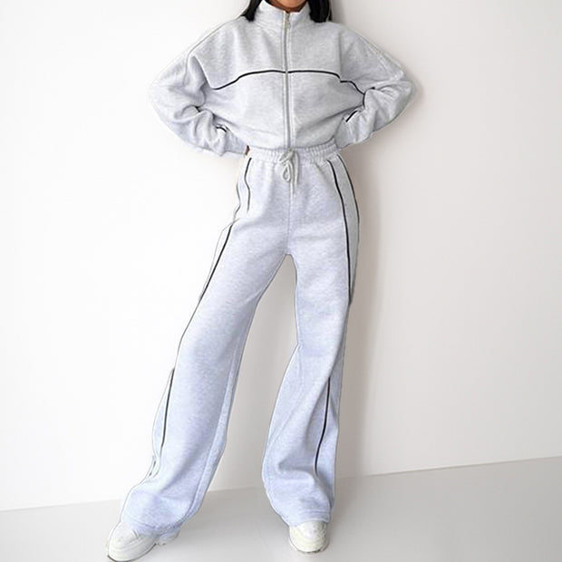 Damen Sportliches Loungewear-Set mit hohem Kragen und weitem Schnitt WW