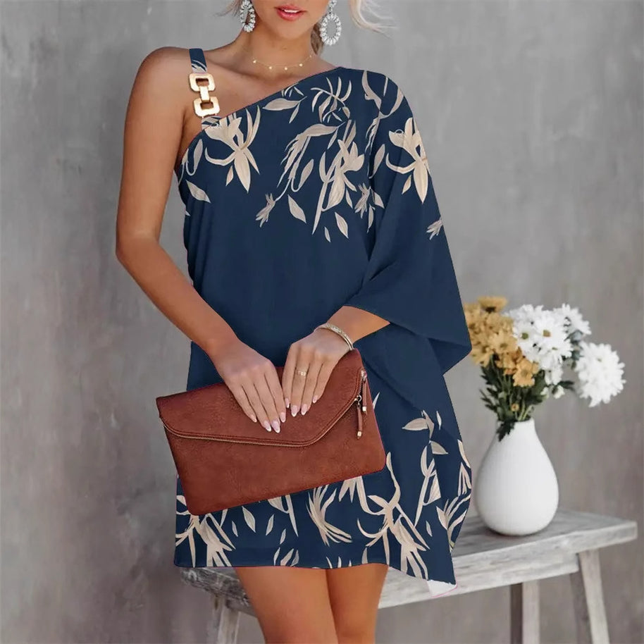 Damen asymmetrisches Minikleid mit dekorativem Schulterdetail und elegantem Design WW