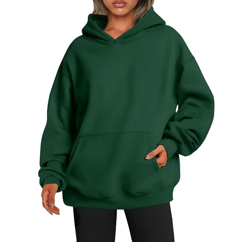 Damen oversized Kapuzenpullover aus weichem Baumwollmix mit praktischen Taschen WW