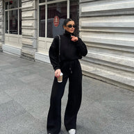 Damen bequemer Fleece-Athleisure-Anzug mit Stehkragen und Reißverschluss WW