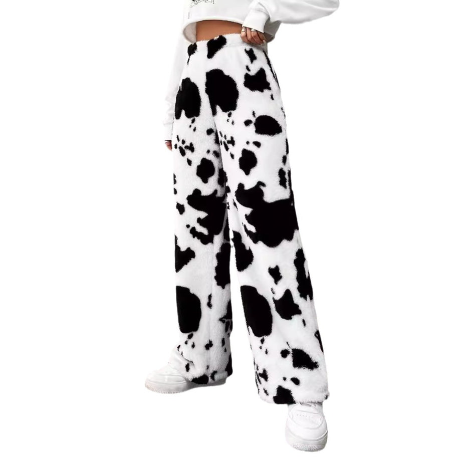 Damen Fleece-Hose im trendigen Kuhmuster WW