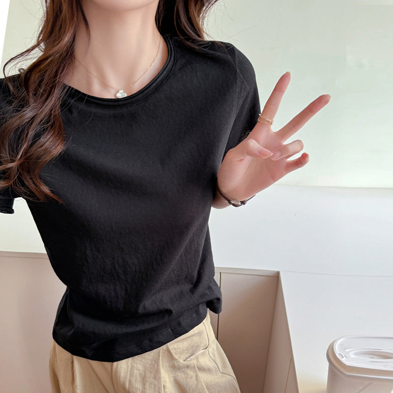 Damen Basic T-Shirt aus weicher Baumwolle mit Rundhalsausschnitt WW