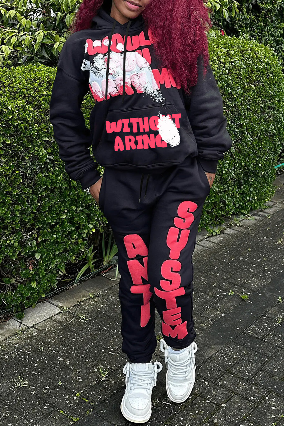Damen Sportliches Sweatpants und Hoodie Set mit auffälligem Schriftzug WW