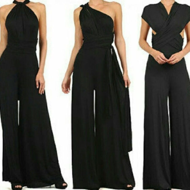 Damen eleganter Jumpsuit mit tiefem V-Ausschnitt und innovativer Wickeloptik WW