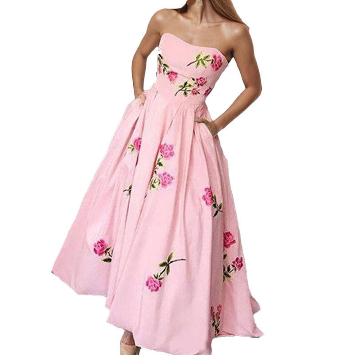 Damen Strapless Ballkleid mit eleganten Stickereien und weitem Rock W&W Mode