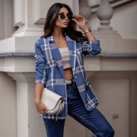 Damen Karierter Blazer mit klassischen Details WW