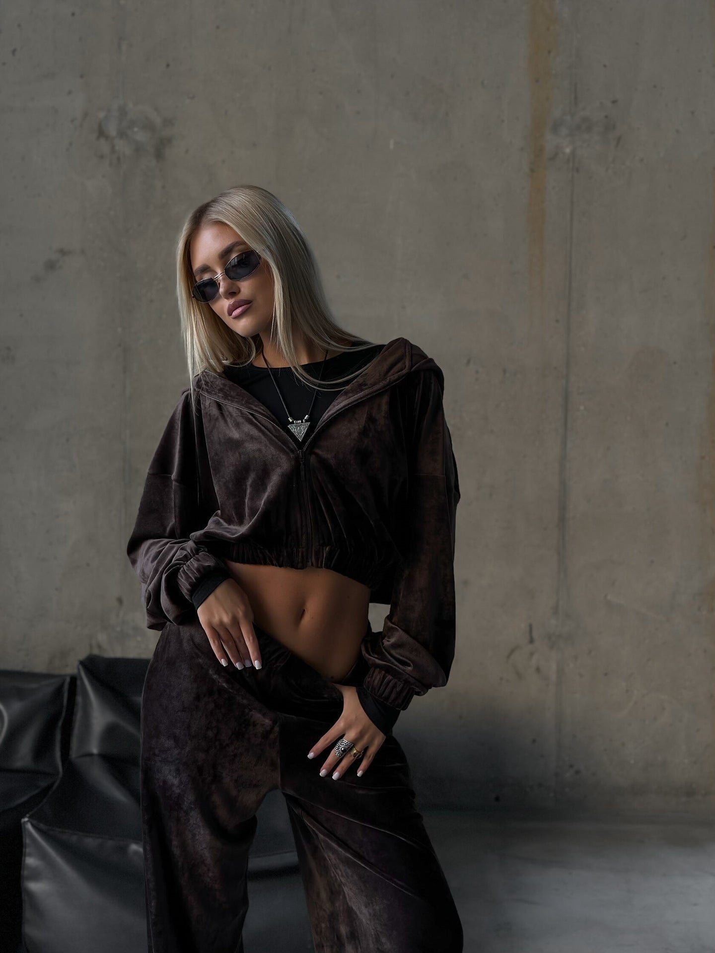 Damen Sportliches Velvet Loungewear-Set WW