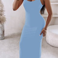 Damen figurbetontes Maxikleid mit schmalen Trägern und raffiniertem Schnitt WW