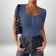 Damen Kurzarm Bodysuit mit Knopfdetails und figurbetonter Silhouette WW