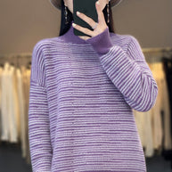 Damen Strickpullover mit modernem Streifenmuster und bequemen Daumenlöchern WW