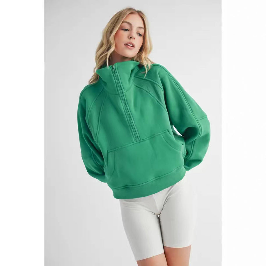 Damen Sportlicher Hoodie mit halbem Reißverschluss und praktischer Kängurutasche WW