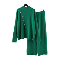 Damen Strickensemble mit hohem Kragen und eleganten Knopfdetails WW