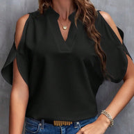 Damen Blusenshirt mit Cut-Out-Ärmeln und modischem Stehkragen WW