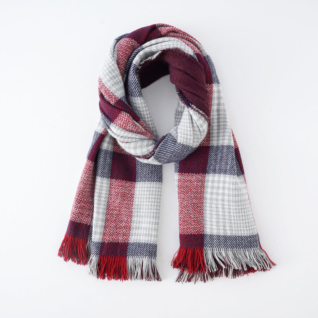 Damen Modischer Schal mit kariertem Muster und weichen Fransen WW