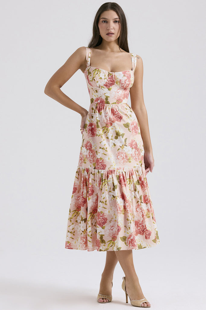 Damen Maxikleid mit romantischem Blumenmuster und voluminösem Rock WW