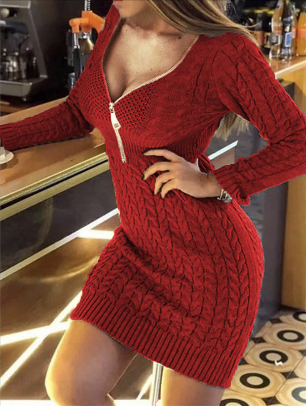 Damen Strickkleid mit engem Schnitt und dekorativer Reißverschlussdetails WW