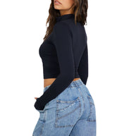 Damen Sportliches Cropped-Top mit langem Arm und Stehkragen WW