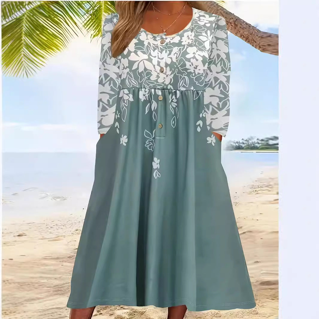 Damen Fließendes Midikleid mit floralem Musterdruck und praktischen Taschen W&W Mode
