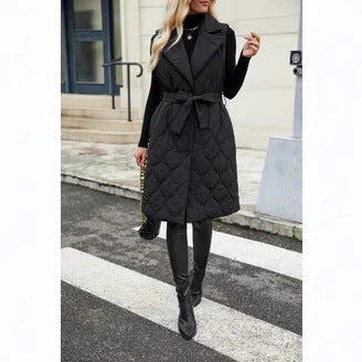 Damen Steppweste mit Taillengürtel und schickem Kragen WW