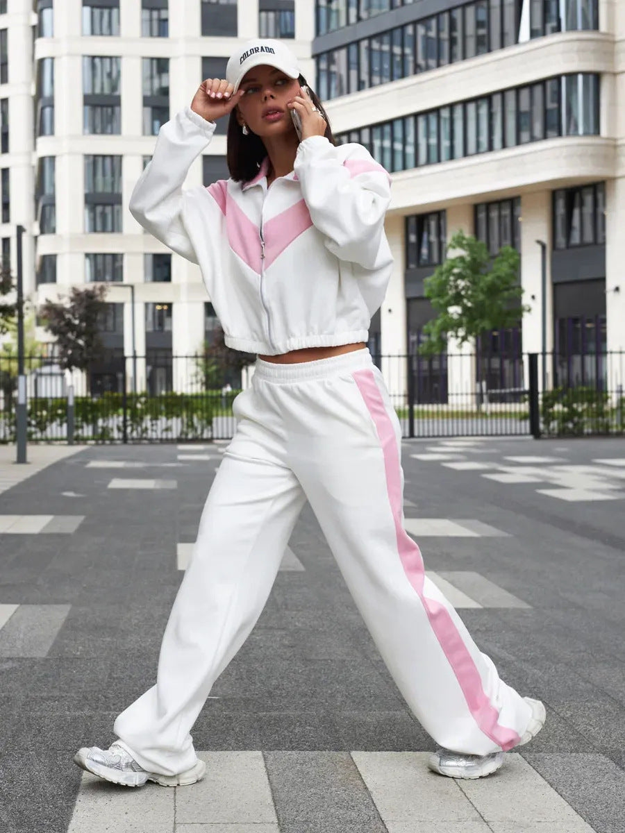 Damen sportlicher Fleece-Loungewear-Anzug mit Reißverschluss WW