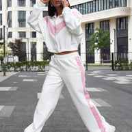 Damen sportlicher Fleece-Loungewear-Anzug mit Reißverschluss WW