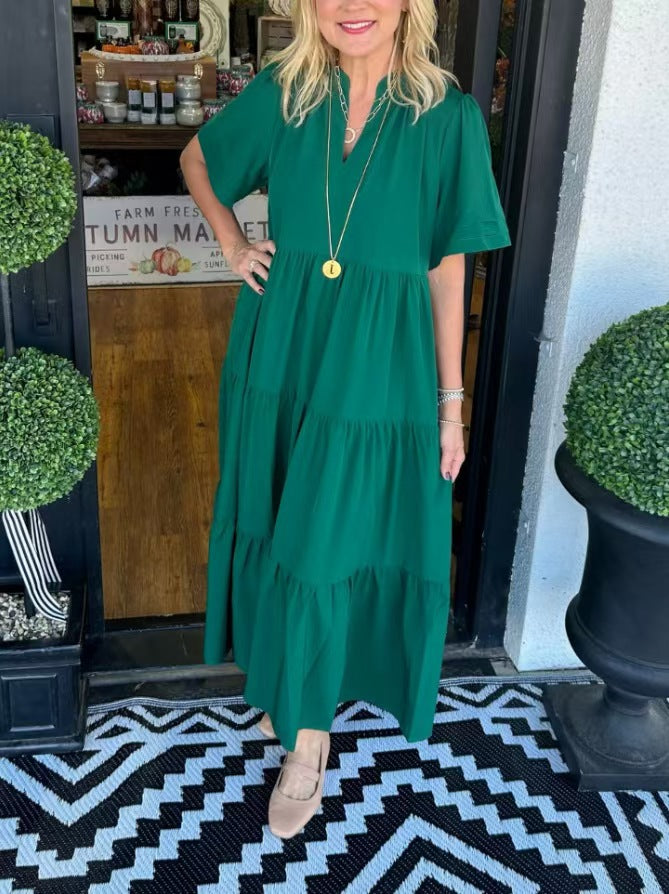 Damen Langarm Maxikleid mit fließendem Design und Rüschensaum WW