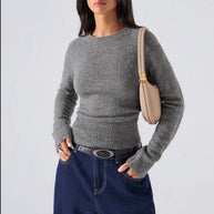 Damen Strickpullover mit geripptem Saum und bequemem Schnitt WW