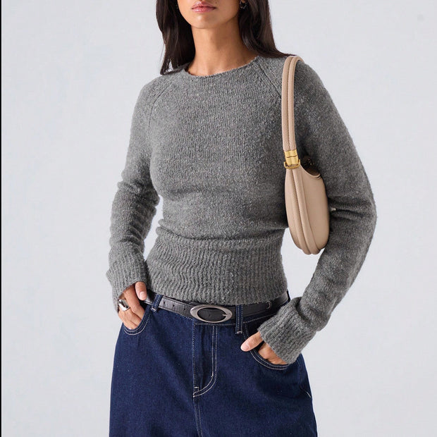 Damen Strickpullover mit geripptem Saum und bequemem Schnitt WW