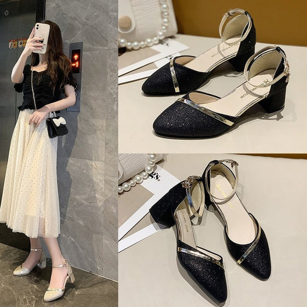 Damen elegante Schlupf-Pumps mit transparentem Riemchen und modischem Glitter W&W