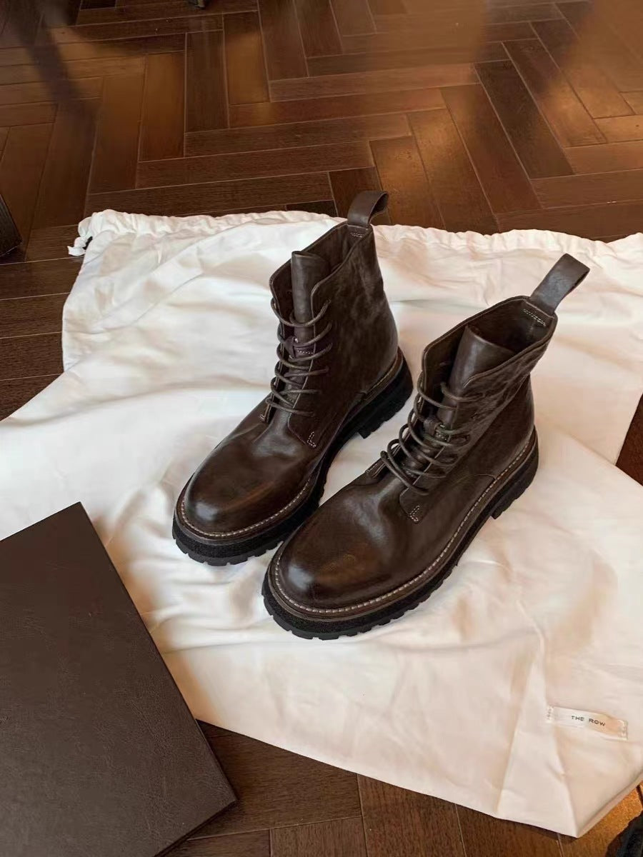 Damen robuste Schnürstiefel aus hochwertigem Leder mit rutschfester Sohle WW