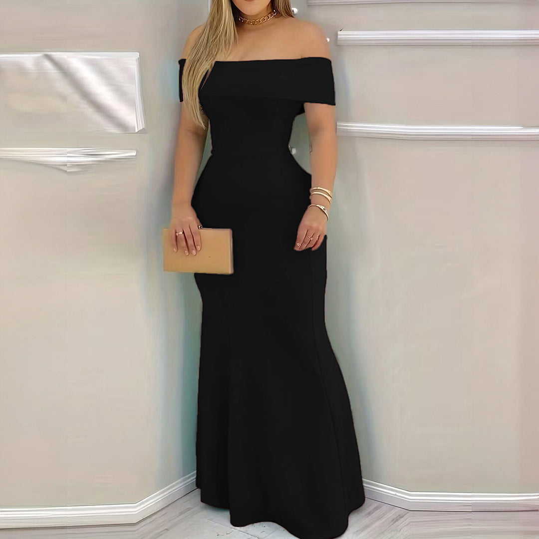 Damen elegantes schulterfreies Maxikleid mit figurbetontem Schnitt W&W Mode