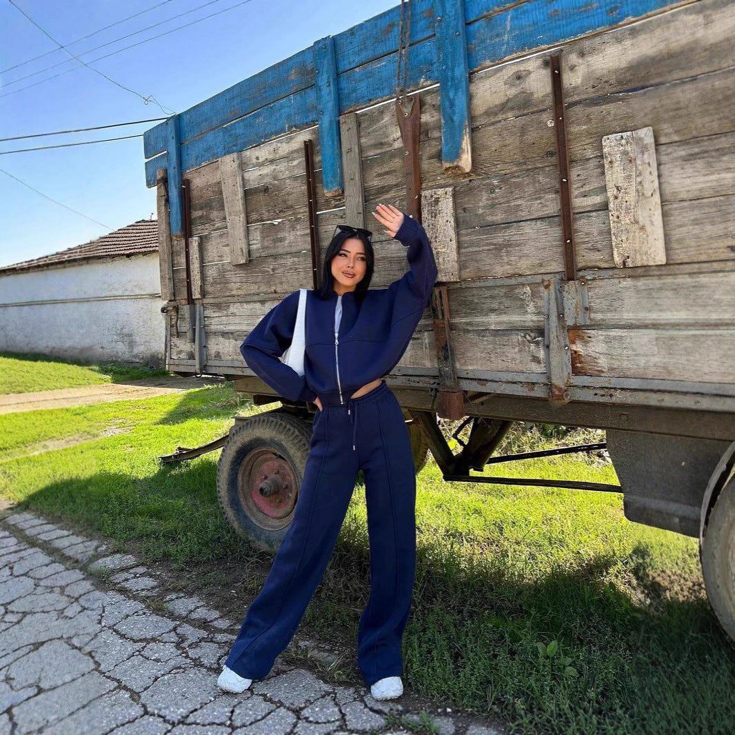 Damen Sportliche Oversize Trainingsjacke und Hose Set WW