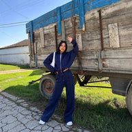 Damen Sportliche Oversize Trainingsjacke und Hose Set WW