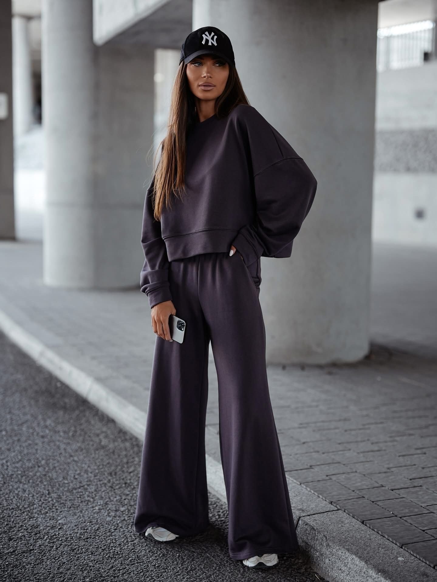 Damen Bequemer Oversized Freizeitanzug mit weitem Schnitt und übergroßem Kragen WW