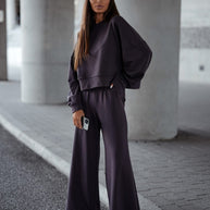 Damen Bequemer Oversized Freizeitanzug mit weitem Schnitt und übergroßem Kragen WW