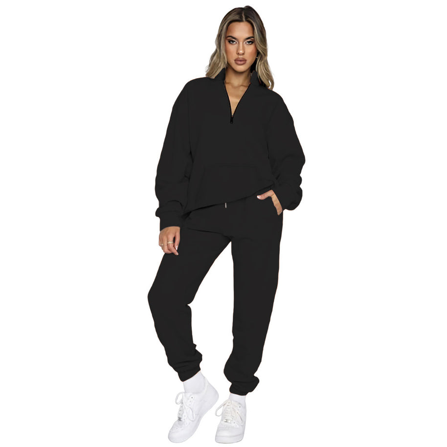 Damen Sportliches Set mit hohem Kragen und Taschen WW