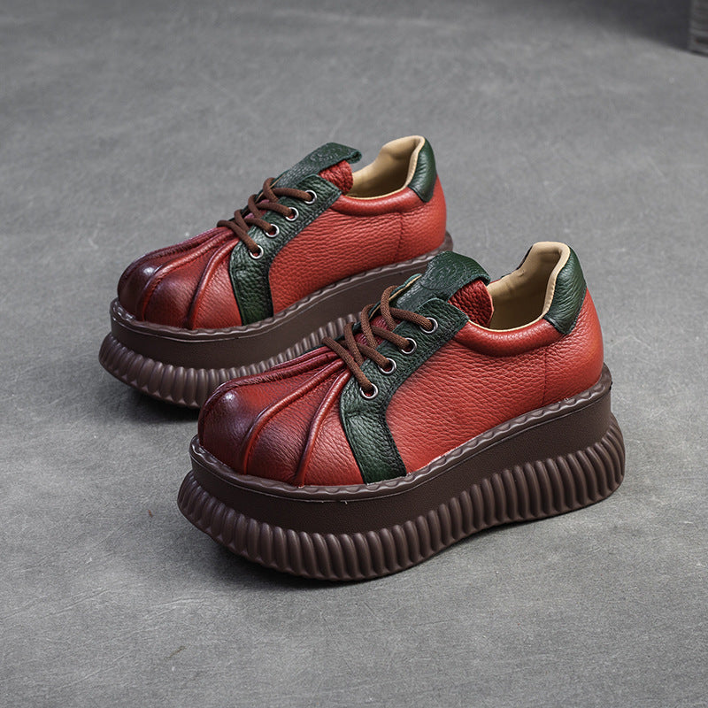 Damen Chunky Plateau-Sneaker aus hochwertigem Leder mit raffinierten Details WW
