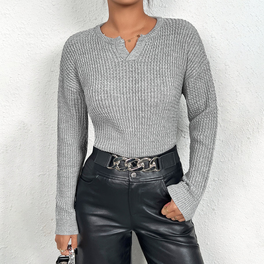 Damen Strickoberteil mit Henley-Ausschnitt und strukturiertem Muster WW