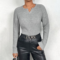 Damen Strickoberteil mit Henley-Ausschnitt und strukturiertem Muster WW