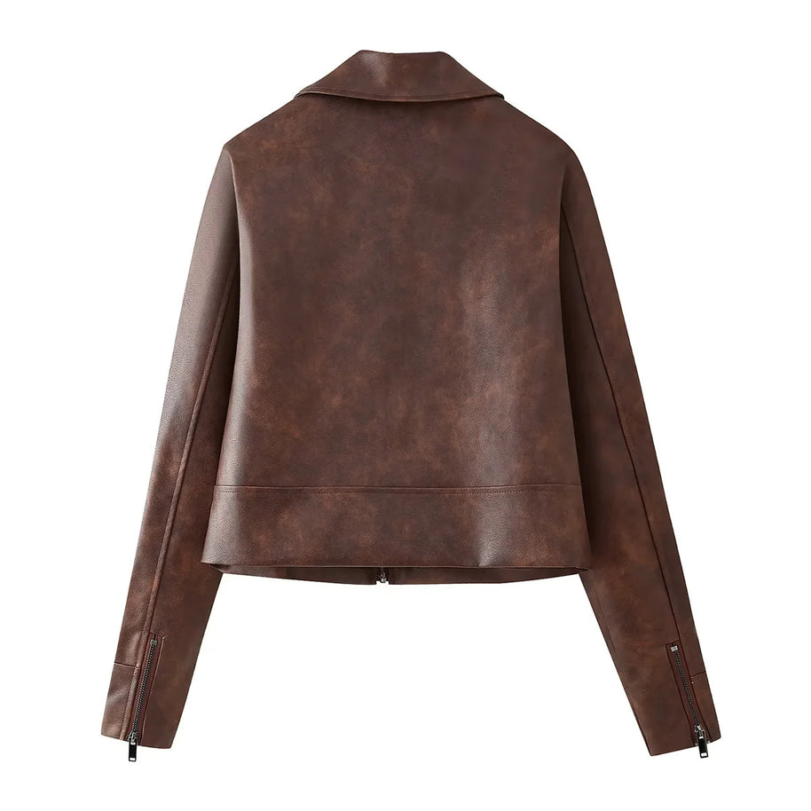 Damen Kunstlederjacke im eleganten Cropped-Design mit praktischen Reißverschlusstaschen WW